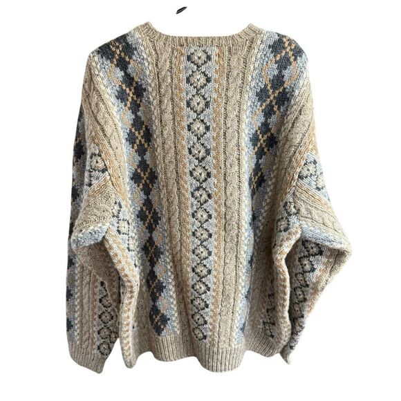 Vintage Brooks Brothers Hand Knit 100% Wool Brown Chunky Cable Crew Sweater XL - Picture 3 of 5